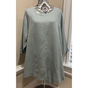 Cheyenne Blue Linen Lagenlook Tunic Asymmetric Blouse Sz L/XL Oversized